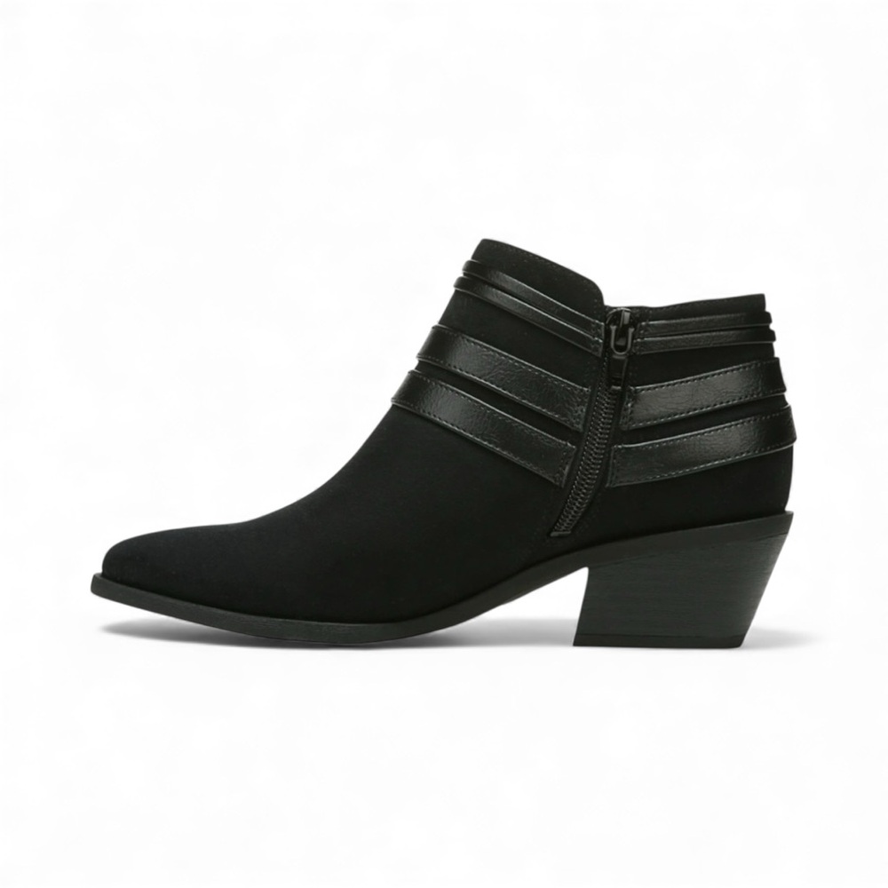 LifeStride Paloma Faux Suede Western Ankle Boots Zipper Black 9.5W Wide NEW - Picture 5 of 15